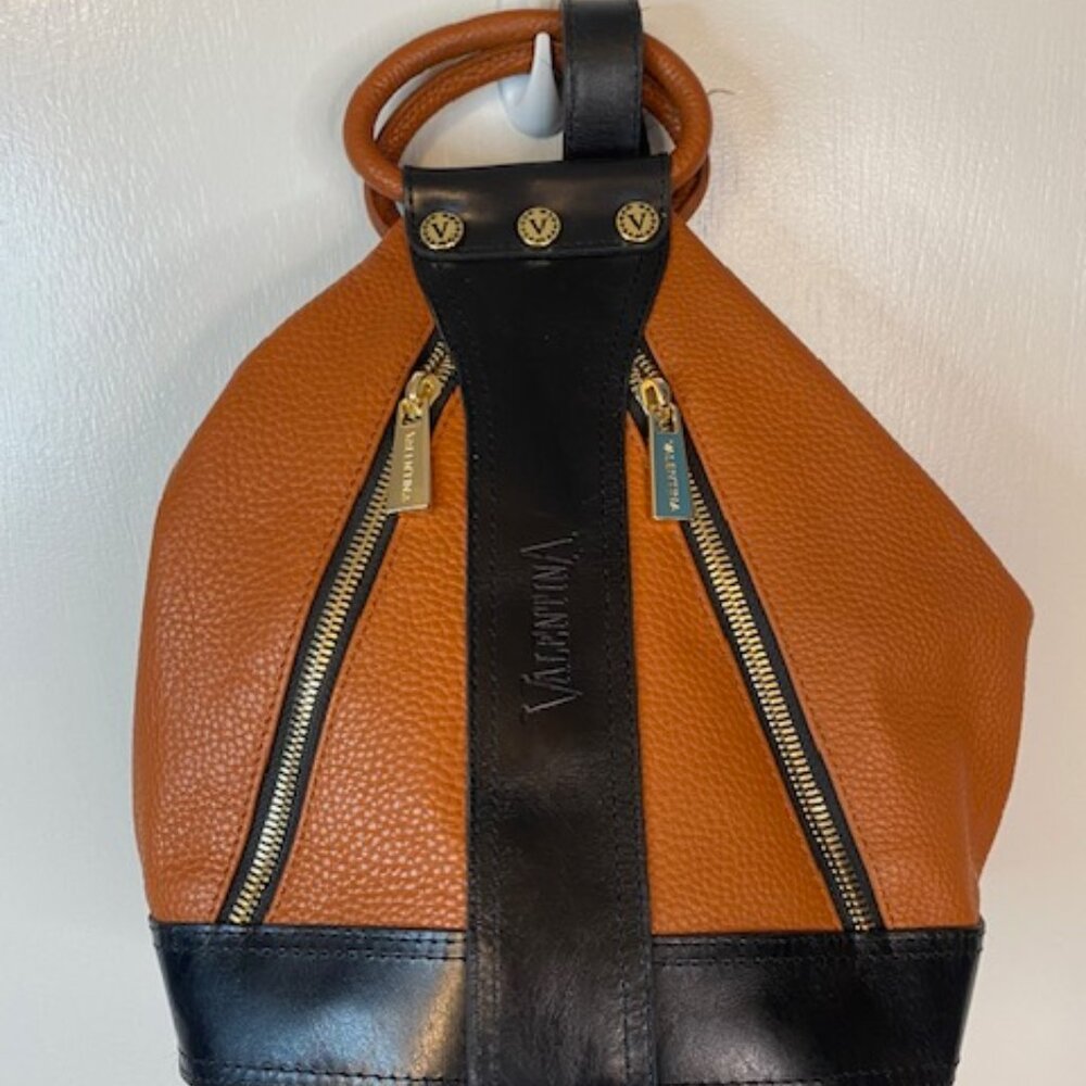 Valentina Leather Backpack in Rich Orange and Black